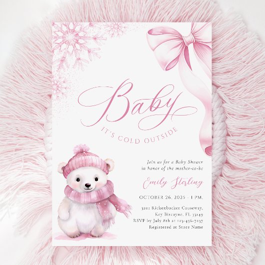 Baby It’s Cold Outside Pink Bear Baby Shower Einladung