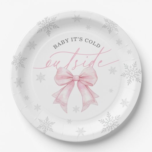 Baby It’s Cold Outside Pink Bow Winter Baby Shower Pappteller (Vorderseite)