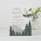 Baby It’s Cold Outside Snowy Owl Baby Shower Einladung (Stehend Vorderseite)