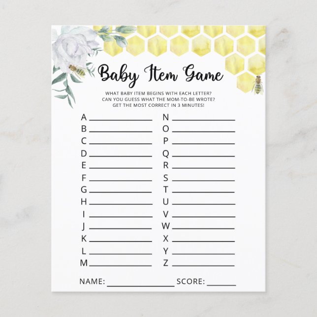 Baby Item Game. Baby Shower Game (Vorderseite)