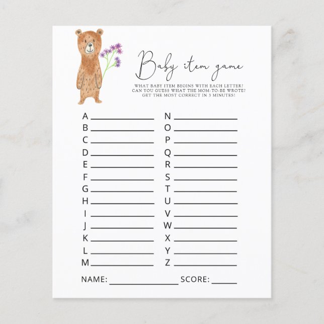 Baby Item Game. Baby Shower Game (Vorderseite)