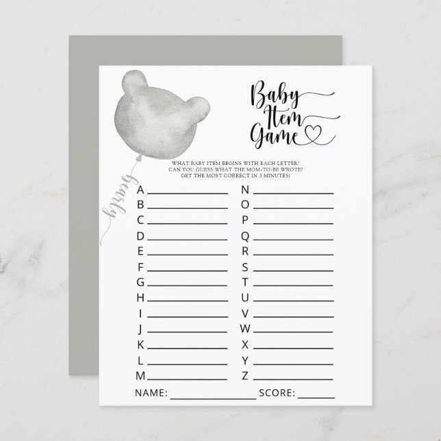 Baby Item Game. Baby Shower Game (Vorne/Hinten)