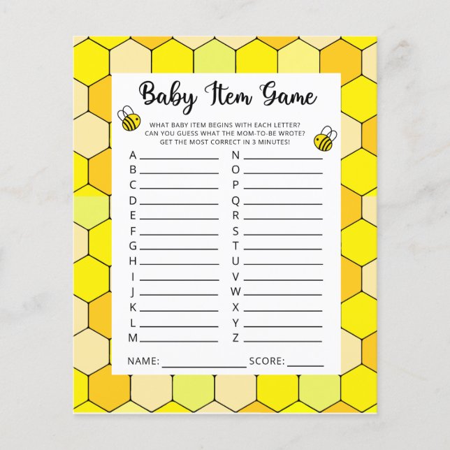 Baby Item Game. Baby Shower Game (Vorderseite)