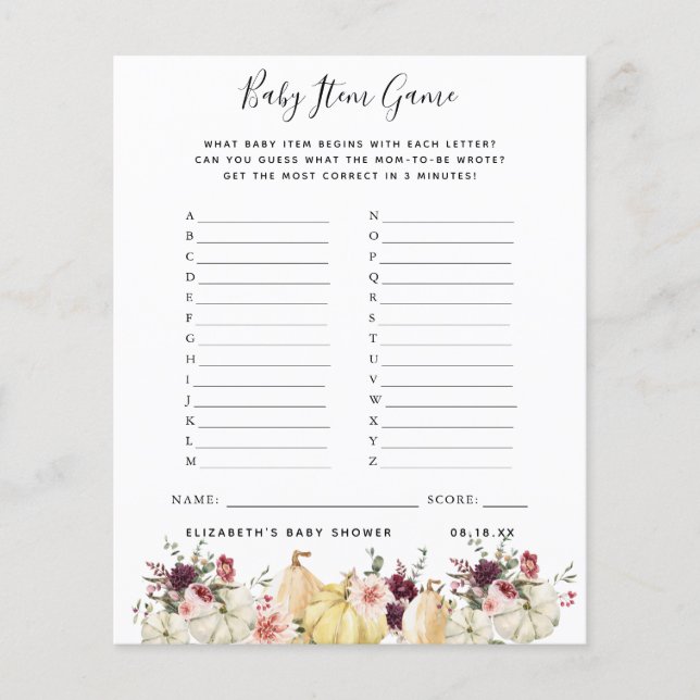 Baby Item Game | Baby Showspiel (Vorderseite)