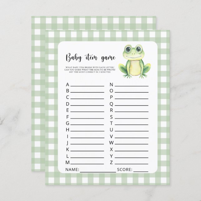Baby Item Game. Frog Baby Shower Game (Vorne/Hinten)