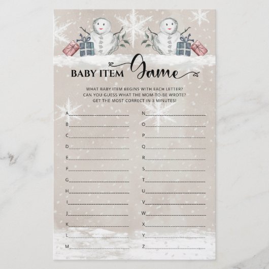 Baby Item Game Snowman Baby Dusche (Vorderseite)