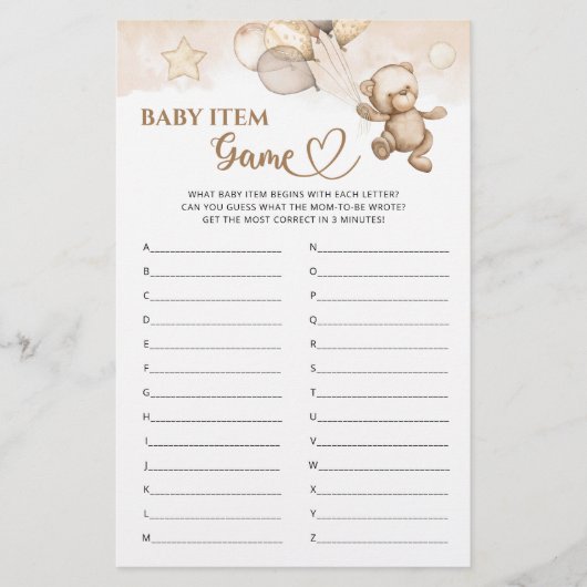 Baby Item Game Teddy Bear Baby Dusche (Vorderseite)