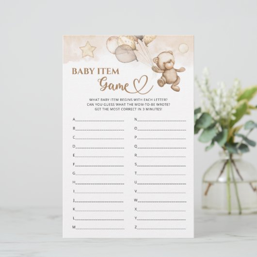 Baby Item Game Teddy Bear Baby Dusche (Stehend Vorderseite)