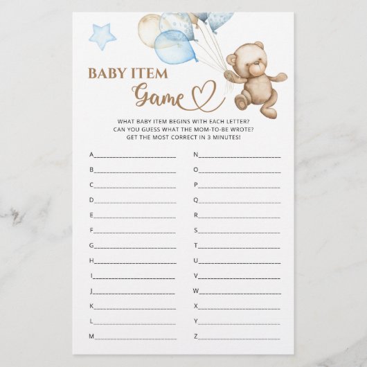 Baby Item Game Teddy Bear Baby Dusche (Vorderseite)