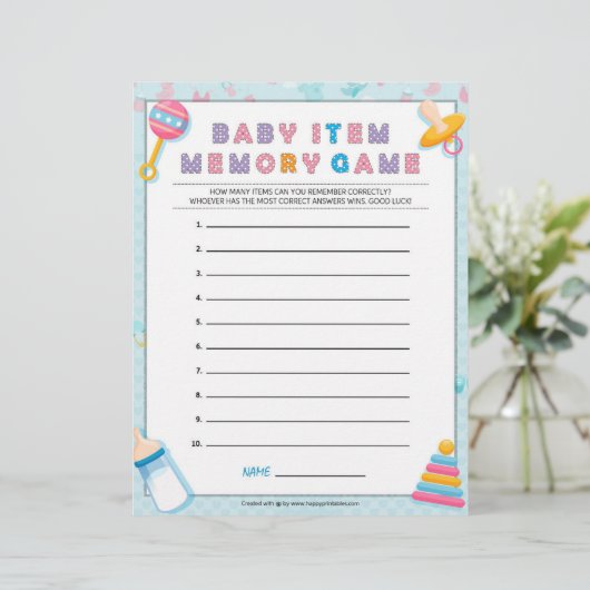 Baby Item Memory Game [Baby Basics Blue] Briefbogen (Stehend Vorderseite)