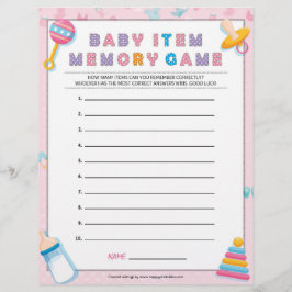 Baby Item Memory Game [Baby Basics Pink] Briefbogen