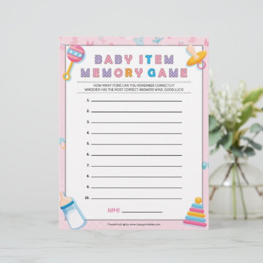 Baby Item Memory Game [Baby Basics Pink] Briefbogen (Stehend Vorderseite)