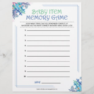 Baby Item Memory Game [Blue Floral] Briefbogen
