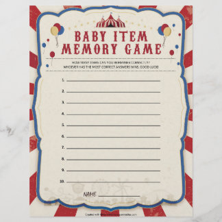 Baby Item Memory Game [Circus Theme] Briefbogen