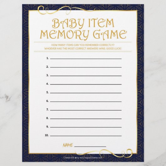 Baby Item Memory Game [Golden Blue] Briefbogen (Vorderseite)