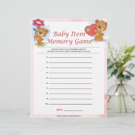 Baby Item Memory Game [Teddy Bears] Briefbogen (Stehend Vorderseite)