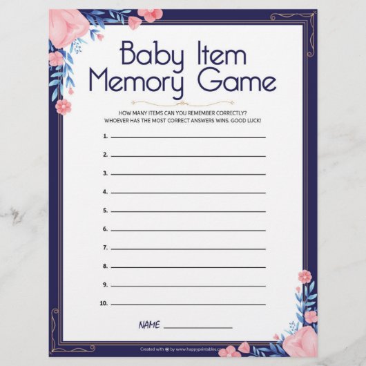 Baby-Item-Memory-Spiel [Blumenrahmen] Briefbogen (Vorderseite)