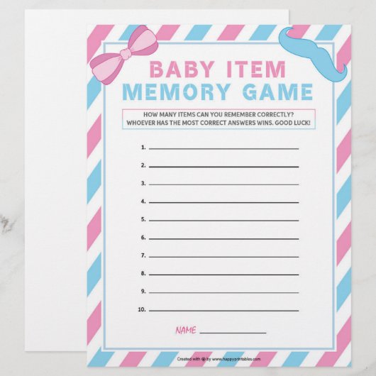 Baby-Item-Memory-Spiel [Genom-Überraschung] Briefbogen (Vorne/Hinten)