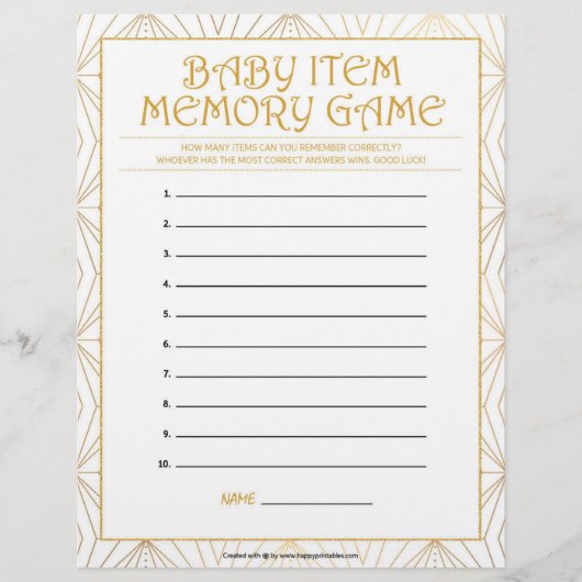 Baby-Item-Memory-Spiel [Goldene Linien] Briefbogen (Vorderseite)