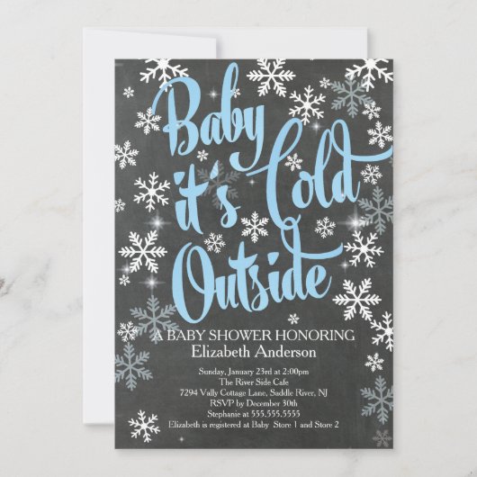 Baby It's Cold Chalkboard Blue Boys Baby Shower Einladung (Vorderseite)