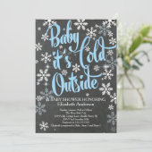 Baby It's Cold Chalkboard Blue Boys Baby Shower Einladung (Stehend Vorderseite)
