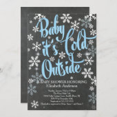 Baby It's Cold Chalkboard Blue Boys Baby Shower Einladung (Vorne/Hinten)