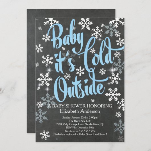 Baby It's Cold Chalkboard Blue Boys Baby Shower Einladung (Vorne/Hinten)