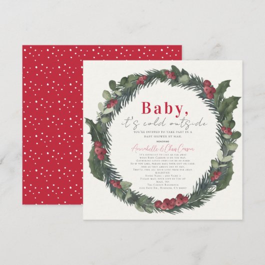 Baby It's Cold Holiday Wreath Baby Shower by Mail Einladung (Vorne/Hinten)