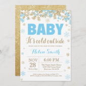 Baby its Cold Outdoor Blue Gold Boy Baby Shower Einladung (Vorne/Hinten)