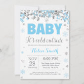 Baby its Cold Outdoor Blue Silver Boy Baby Shower Einladung (Vorderseite)