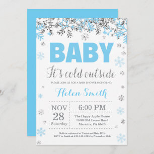 Baby its Cold Outdoor Blue Silver Boy Baby Shower Einladung