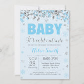 Baby its Cold Outdoor Blue Silver Boy Baby Shower Einladung (Vorderseite)