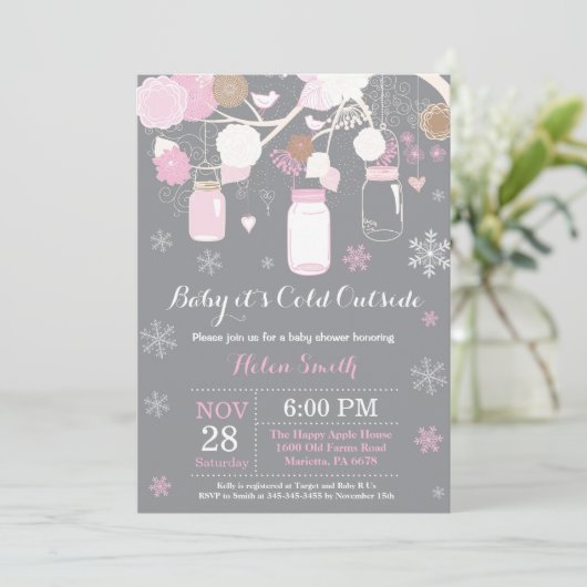 Baby its Cold Outdoor Mason Jar Baby Shower Einladung (Stehend Vorderseite)