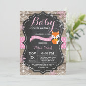 Baby its Cold Outdoor Pink Fox Girl Baby Shower Einladung (Stehend Vorderseite)