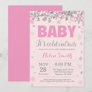 Baby its Cold Outdoor Pink Silver Girl Baby Shower Einladung