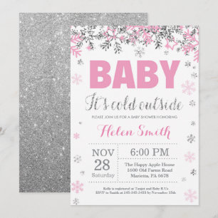 Baby its Cold Outdoor Pink Silver Girl Baby Shower Einladung