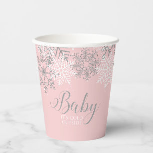 Baby its Cold Outdoor Pink Snowflakes Babydusche Pappbecher