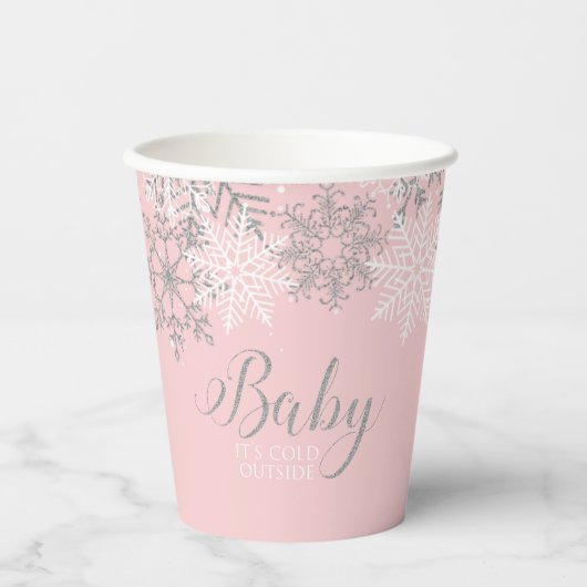 Baby its Cold Outdoor Pink Snowflakes Babydusche Pappbecher (Vorderseite)