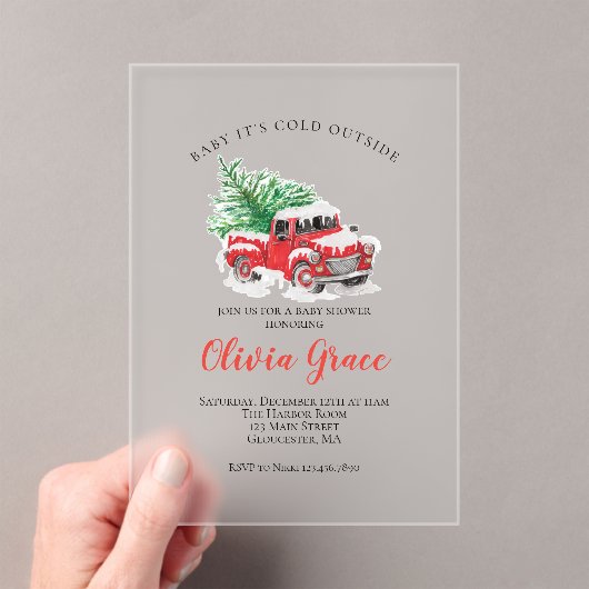 Baby its Cold Outdoor Red Truck Baby Shower Acryleinladungen (Insitu (Handheld))