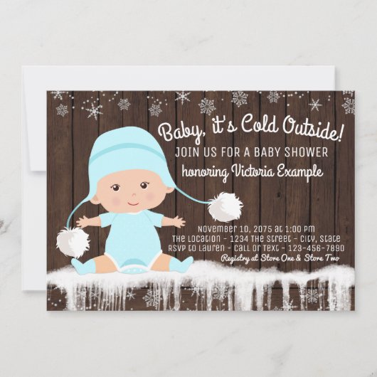 Baby its Cold Outdoor Rustic Snowflake Baby Shower Einladung (Vorderseite)