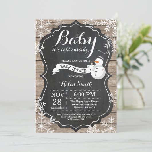 Baby its Cold Outdoor Snowman Baby Shower Einladung (Stehend Vorderseite)