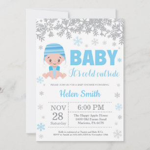 Baby its Cold Outdoor Winter Blue Boy Baby Shower Einladung