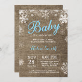Baby its Cold Outdoor Winter Blue Boy Baby Shower Einladung (Vorne/Hinten)
