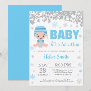 Baby its Cold Outdoor Winter Blue Boy Baby Shower Einladung