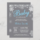 Baby its Cold Outdoor Winter Blue Boy Baby Shower Einladung (Vorne/Hinten)