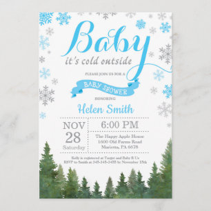 Baby its Cold Outdoor Winter Blue Boy Baby Shower Einladung