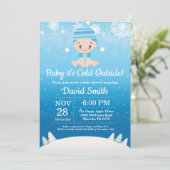 Baby its Cold Outdoor Winter Boy Baby Shower Einladung (Stehend Vorderseite)