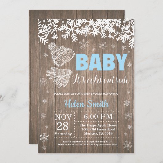 Baby its Cold Outdoor Winter Boy Baby Shower Einladung (Vorne/Hinten)