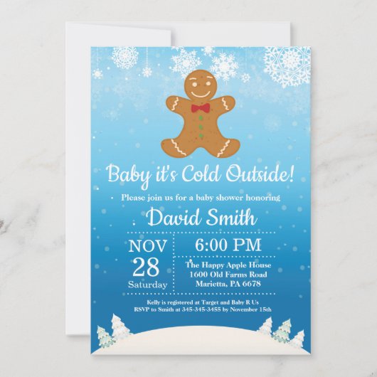 Baby its Cold Outdoor Winter Boy Baby Shower Einladung (Vorderseite)