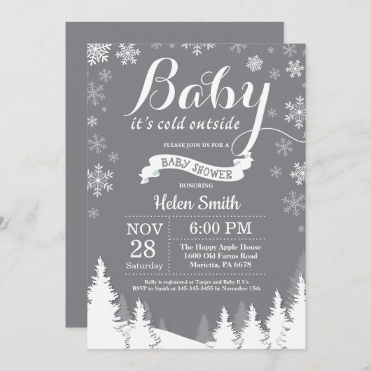 Baby its Cold Outdoor Winter Forest Baby Shower Einladung (Vorne/Hinten)